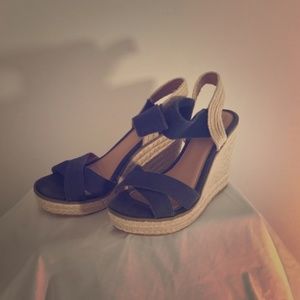 Strappy Navy Espadrille Wedges
